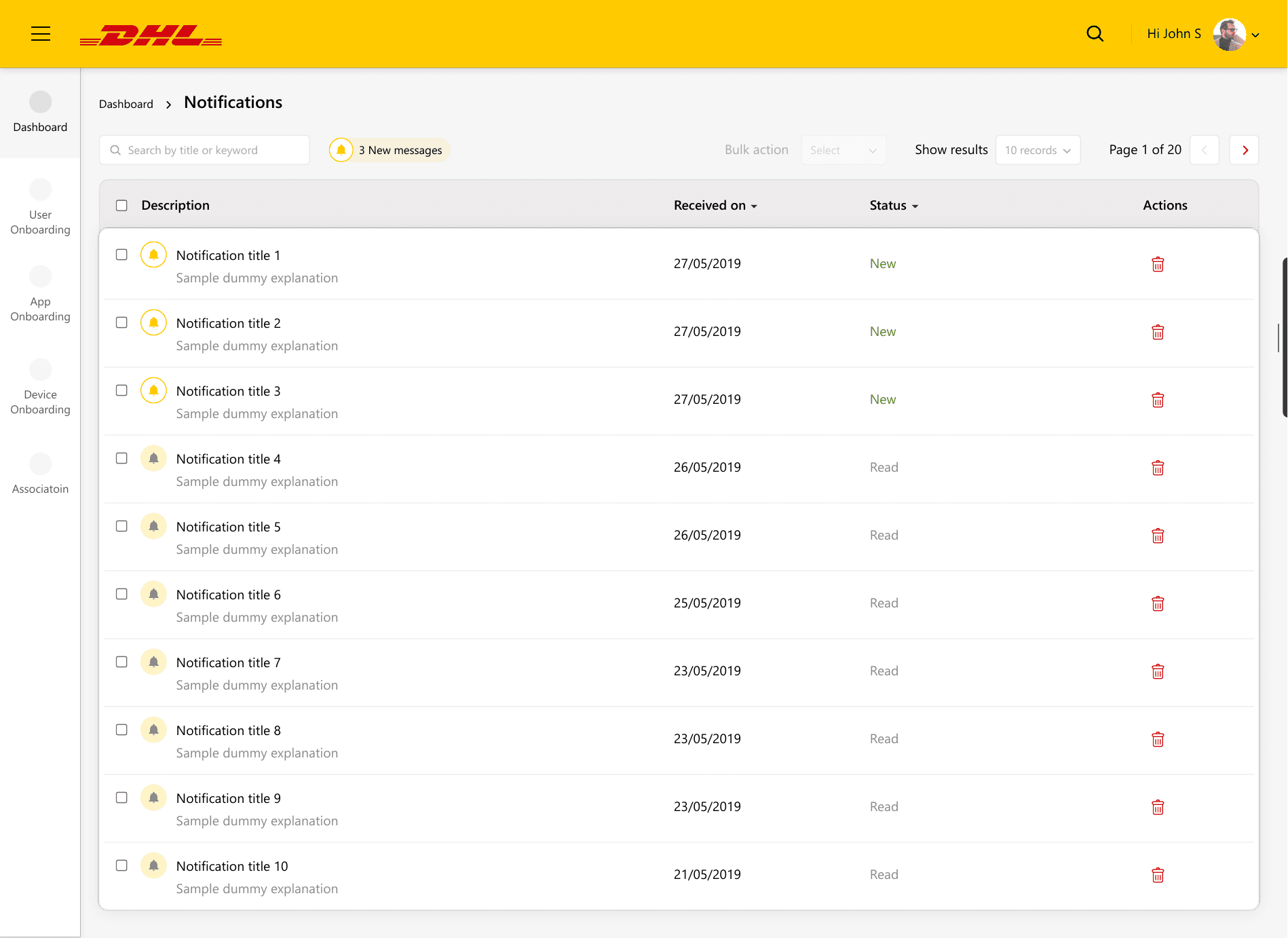 DHL IoT notifications center
