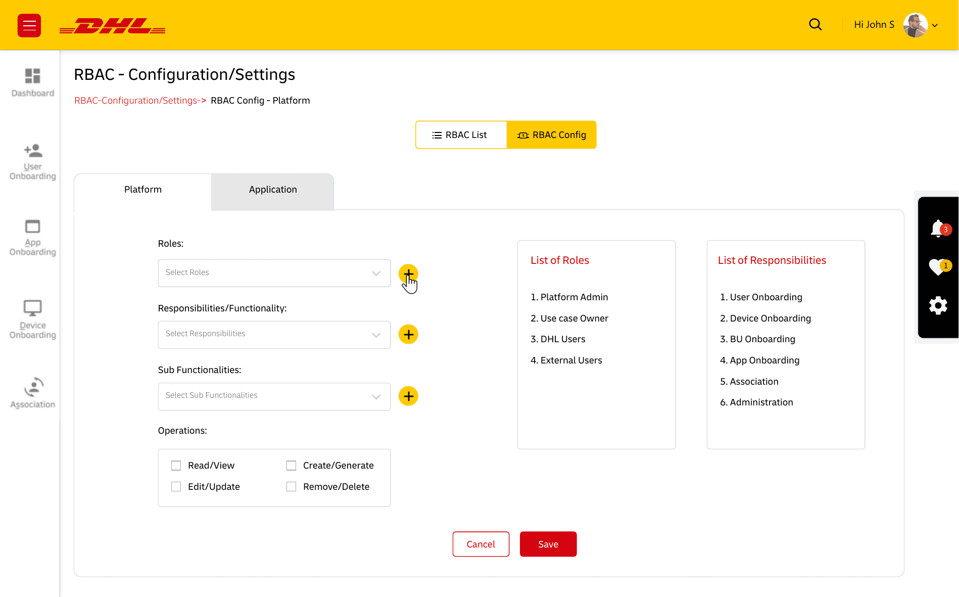 DHL IoT role-based access control configuration