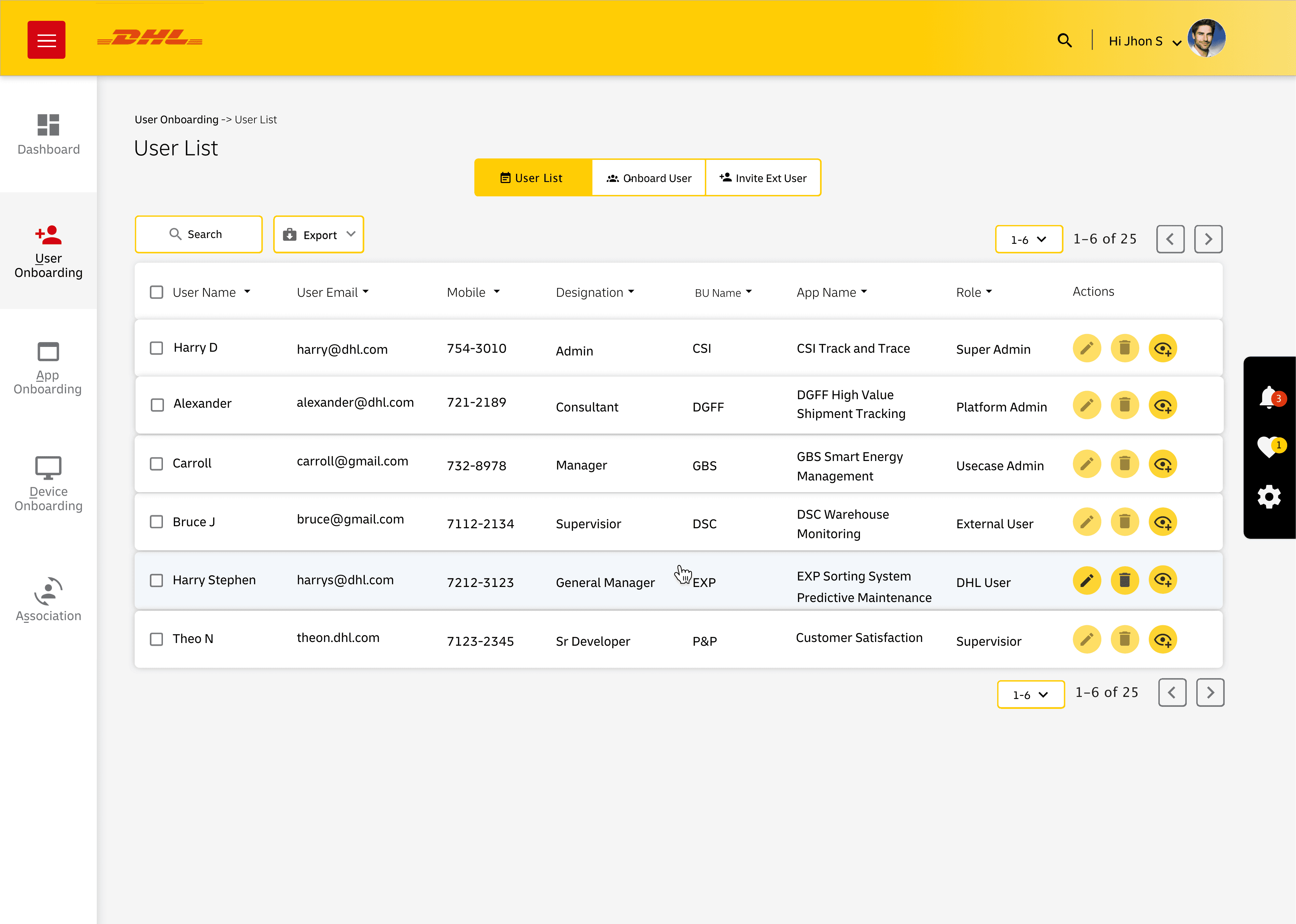 DHL IoT user onboarding high-fidelity design