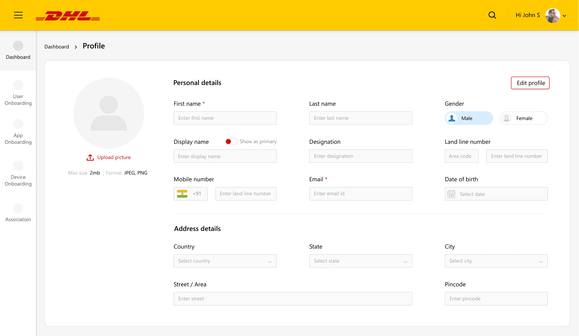 DHL IoT user profile high-fidelity design