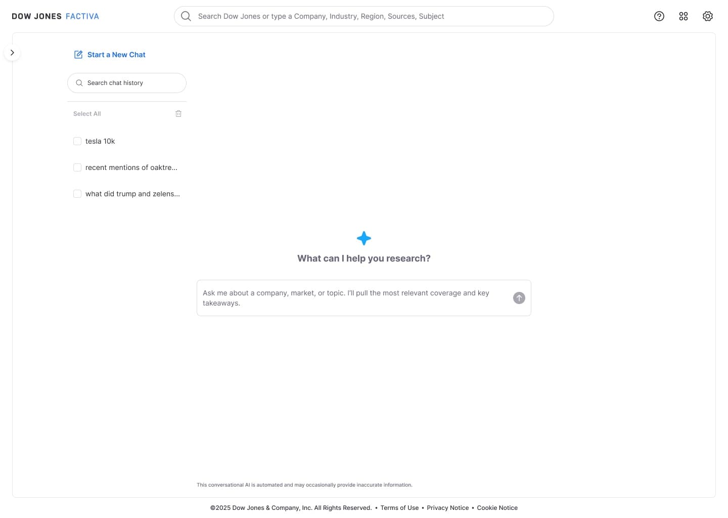 Dow Jones conversational AI research assistant