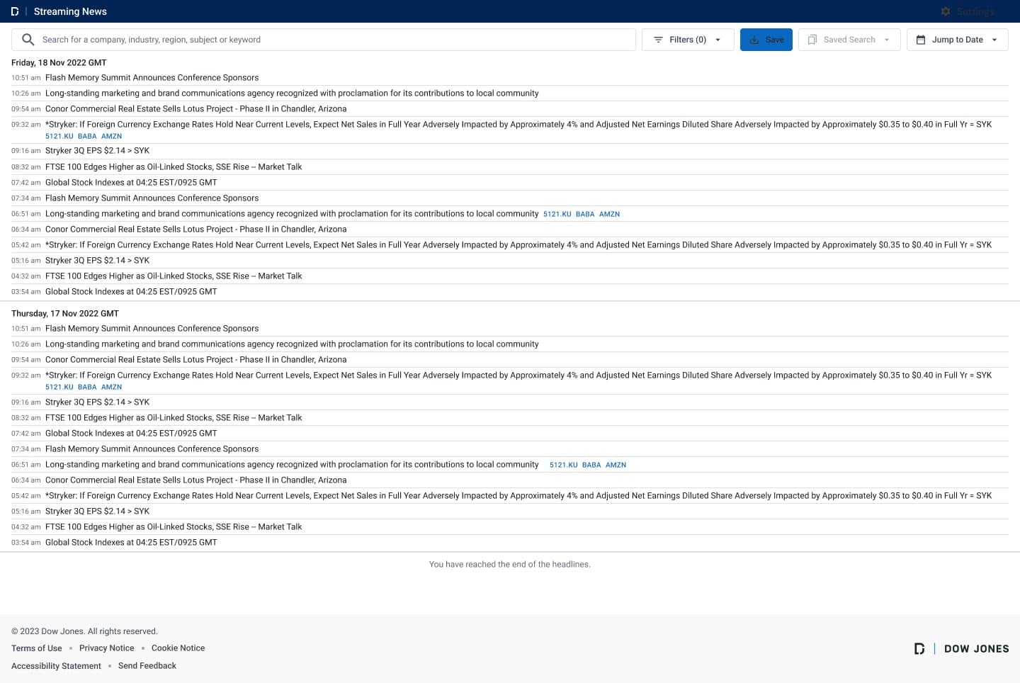 IMS Streaming News real-time feed