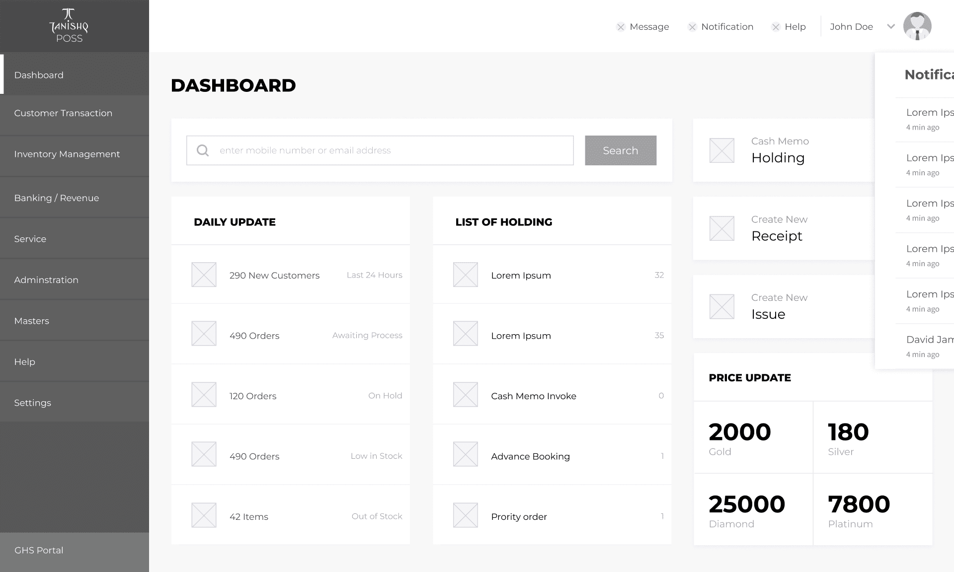 Tanishq POSS cashier dashboard