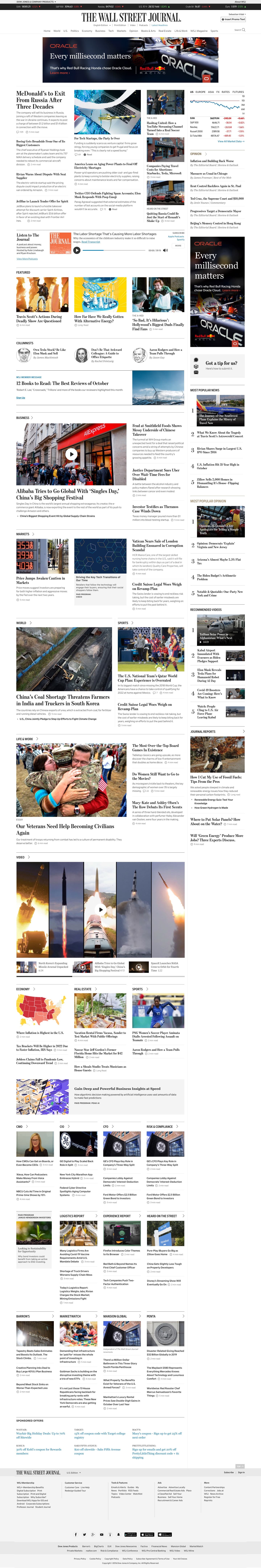 The replatformed WSJ homepage