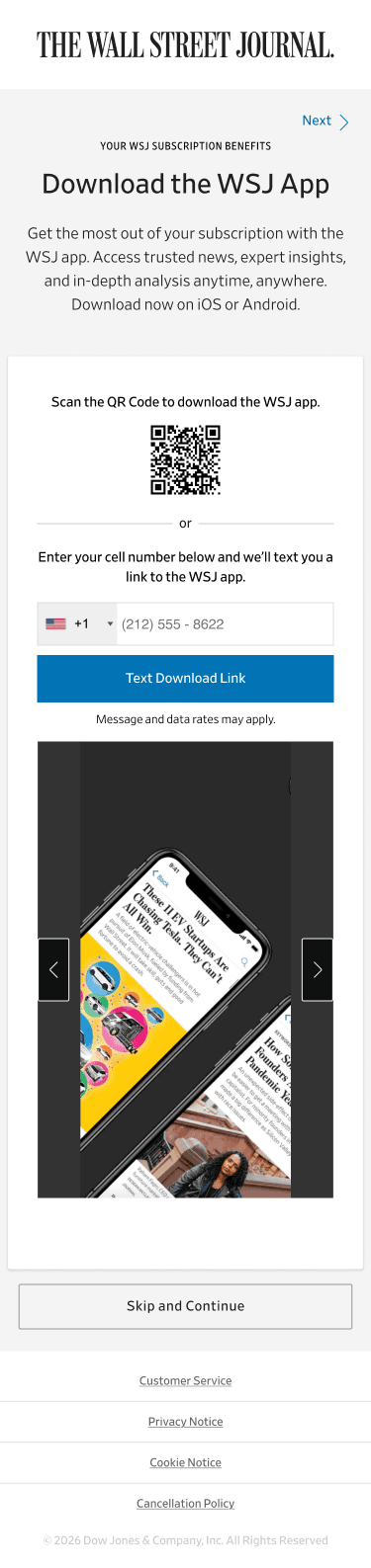 Download the WSJ App step, mobile