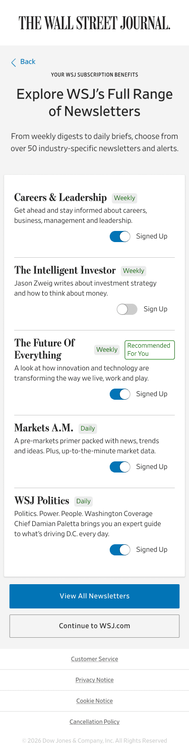 Explore WSJ's Full Range of Newsletters, mobile