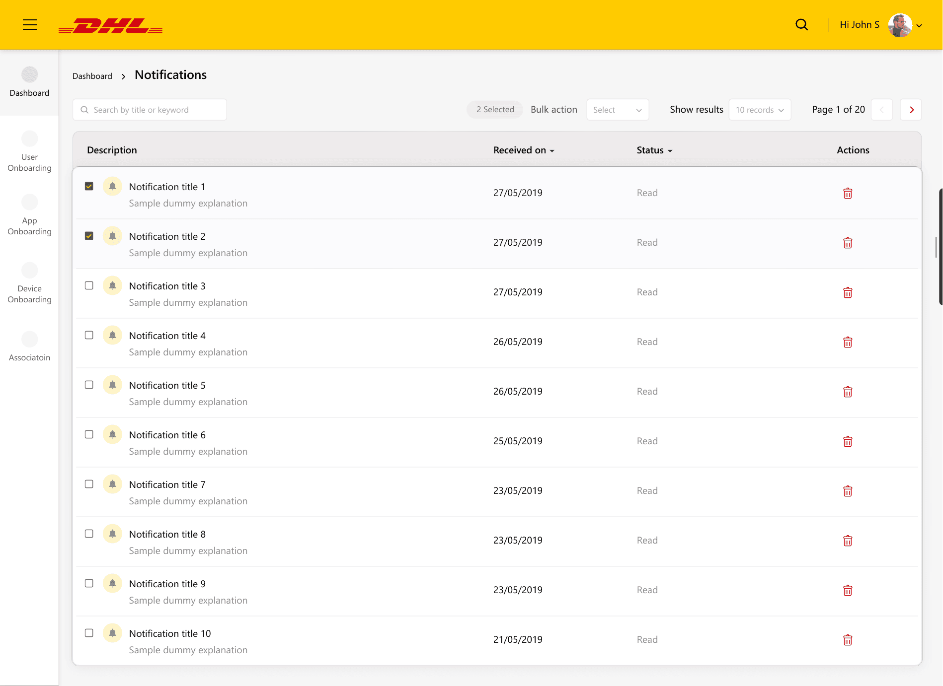 Notification states and actions