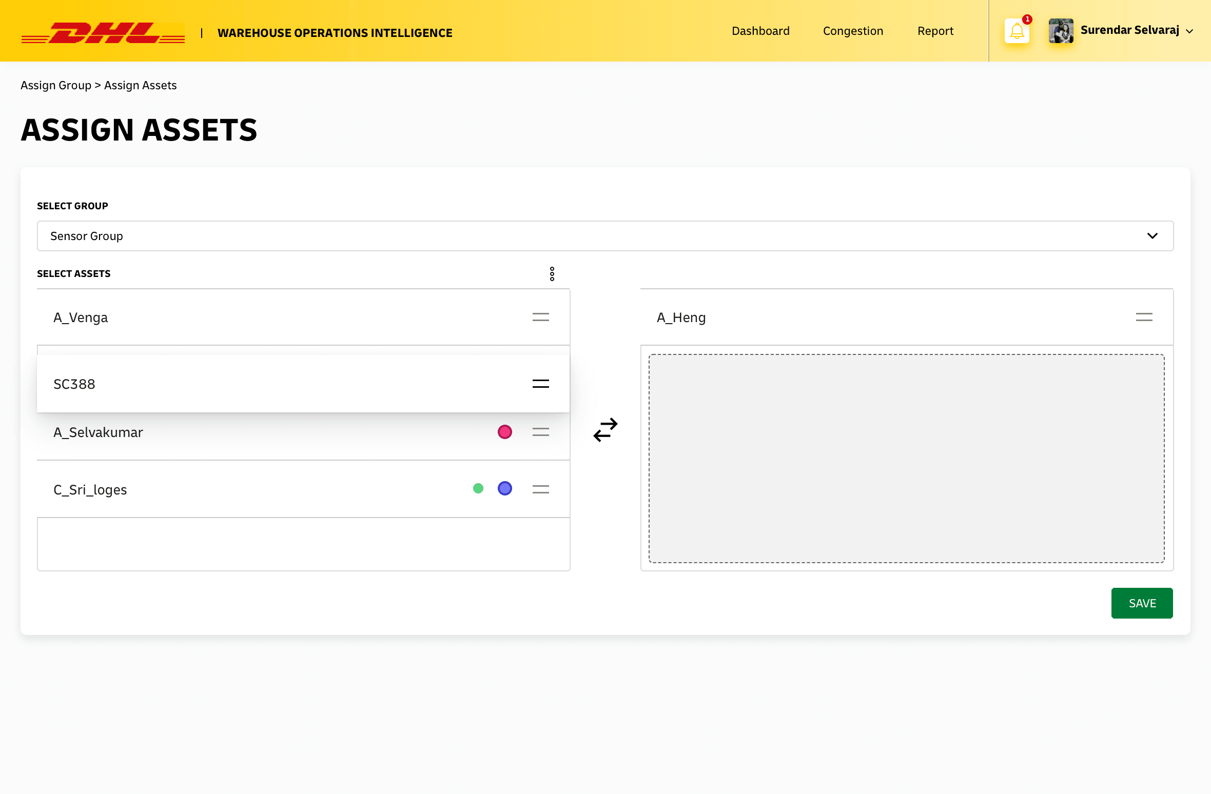 Assigning assets to a group through a focused flow