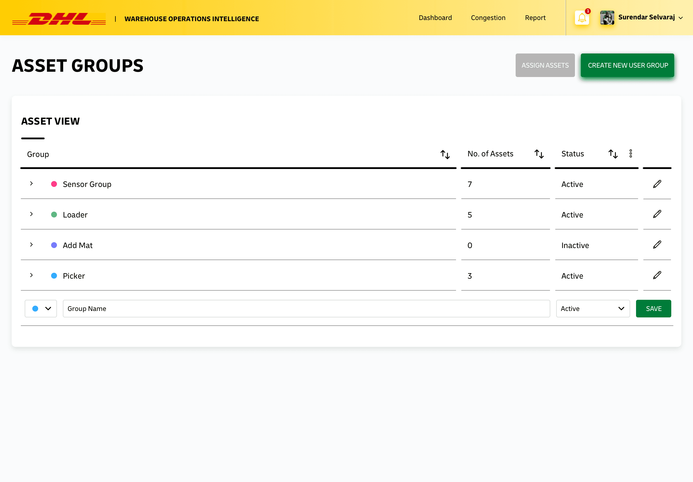 Creating a new user-defined asset group