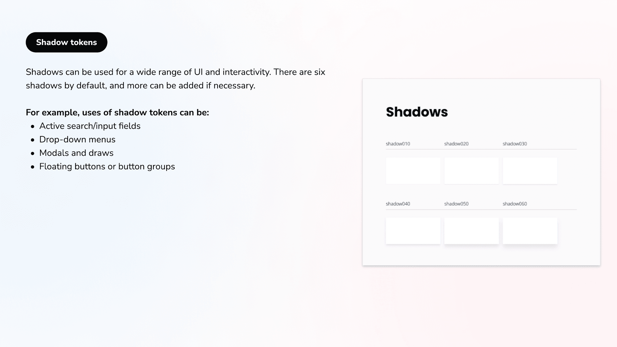 Shadow tokens shadow010 to shadow060