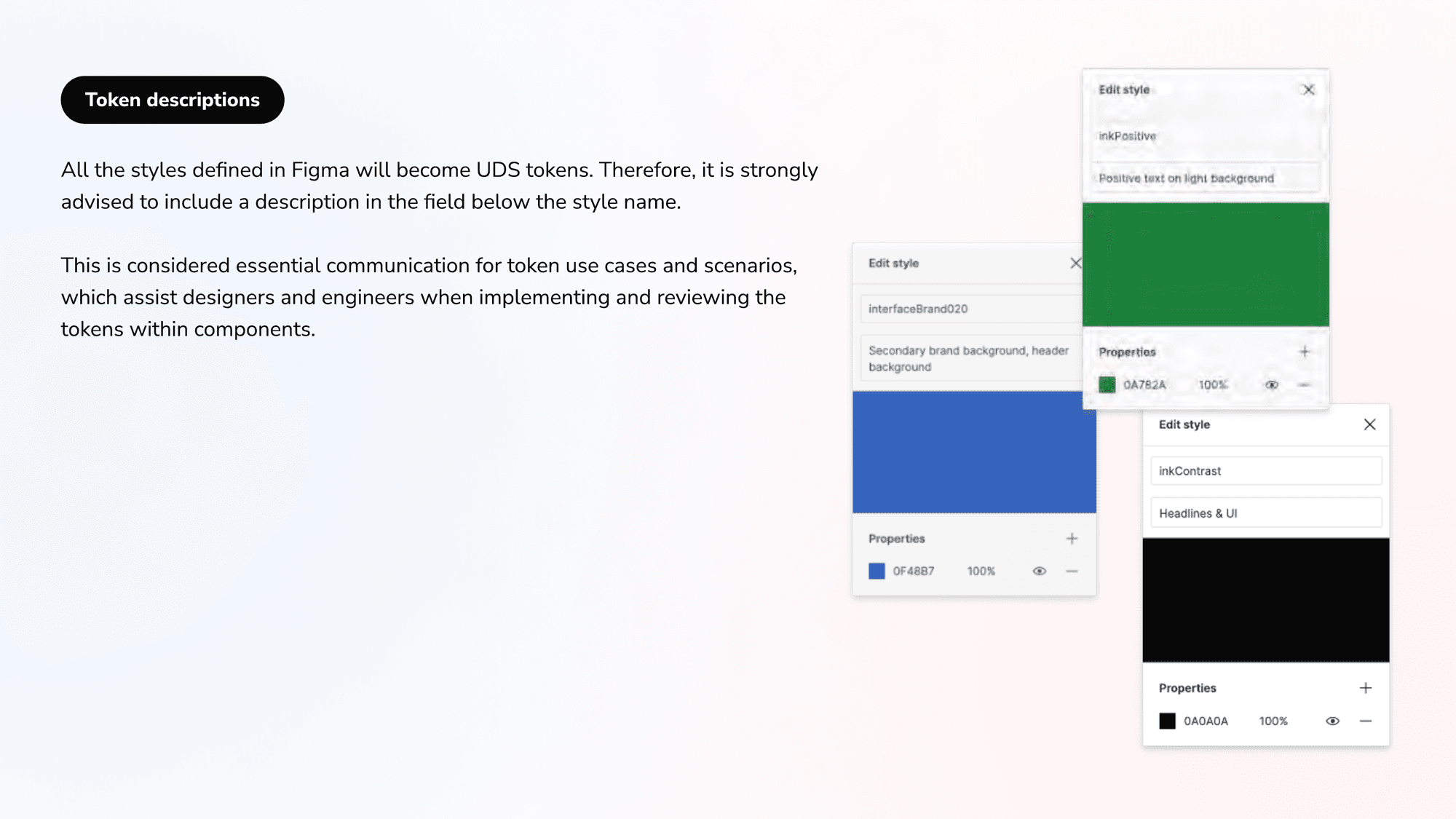Token descriptions in Figma styles