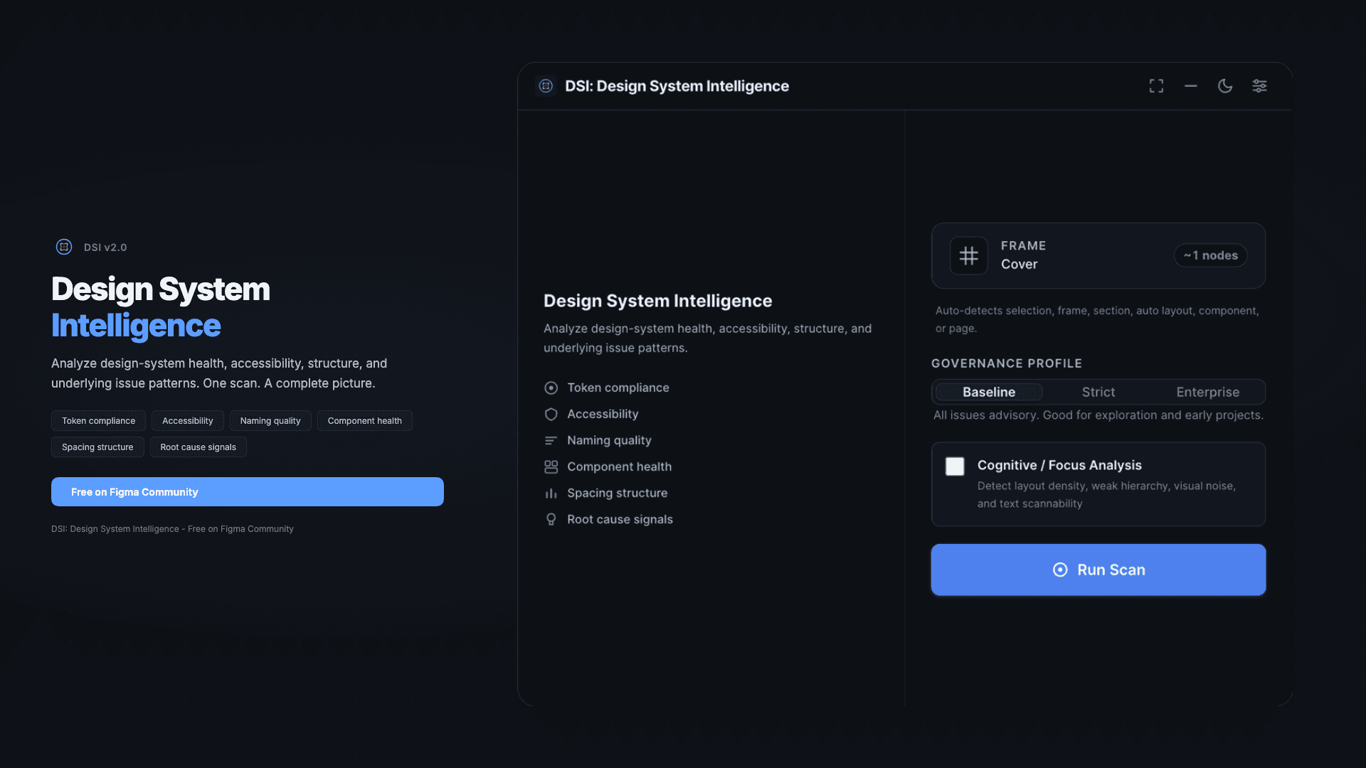 The DSI scan screen with governance profile selection