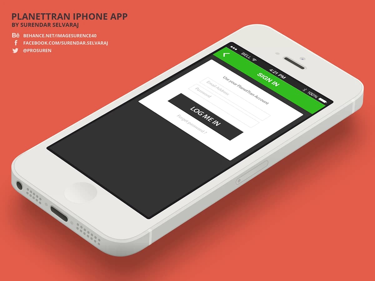 PlanetTran iPhone app booking confirmation screen with eco-premium branding