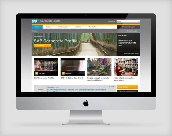 SAP Corporate Profile website homepage design