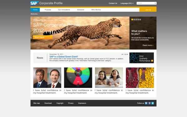 SAP Corporate Profile website industry navigation and solutions overview
