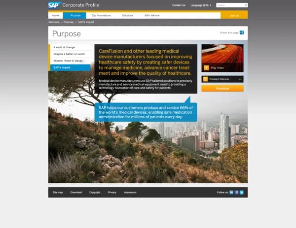 SAP Corporate Profile website lines of business and solutions section