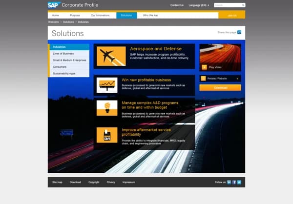 SAP Corporate Profile website ecosystem and partner section design