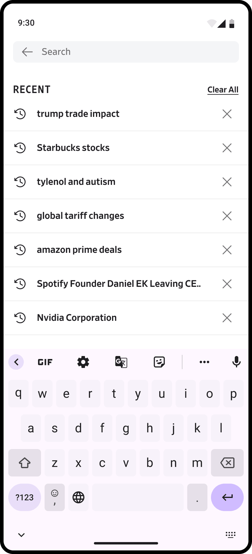 Android recent searches with Material design