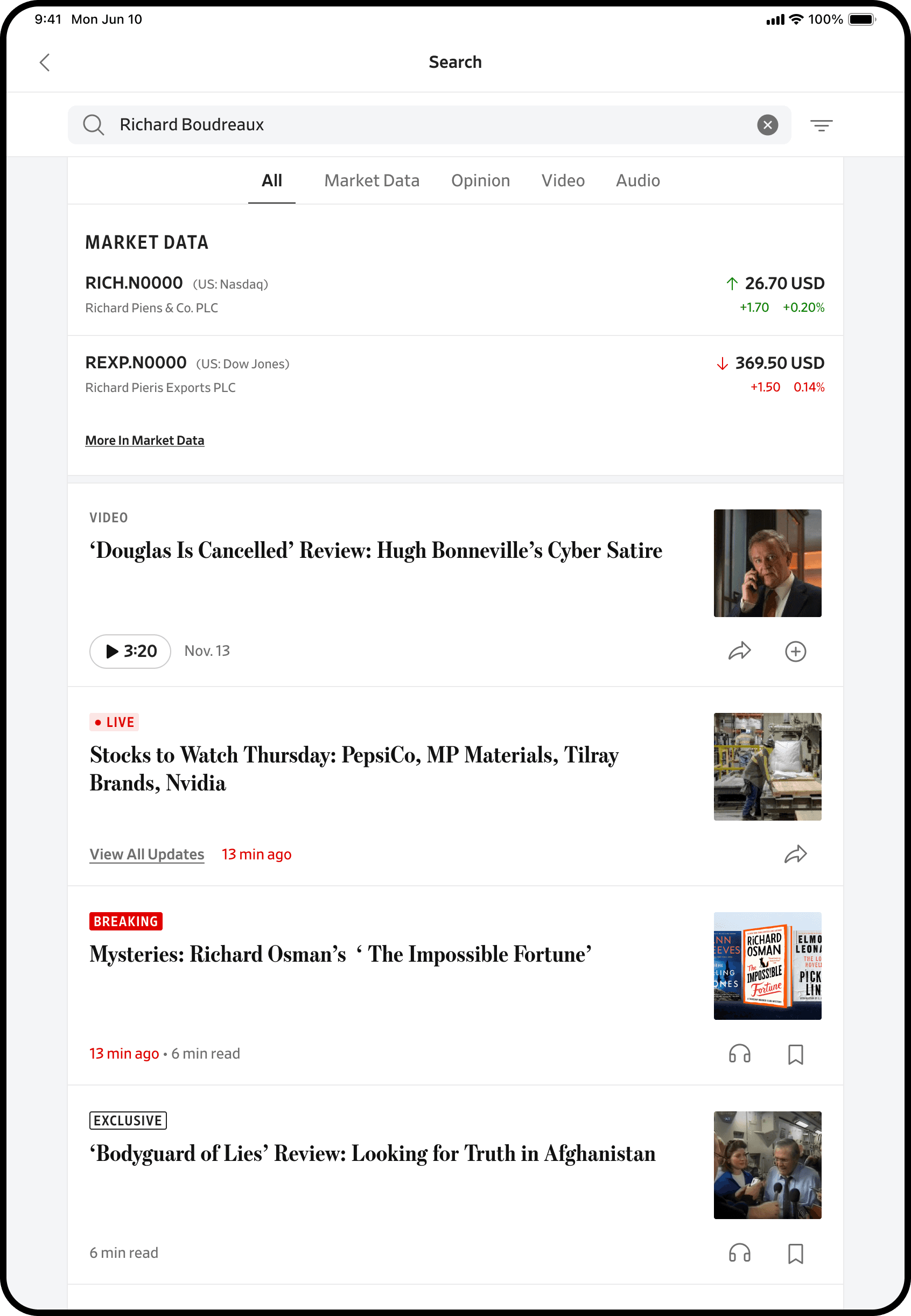iPad search results landing