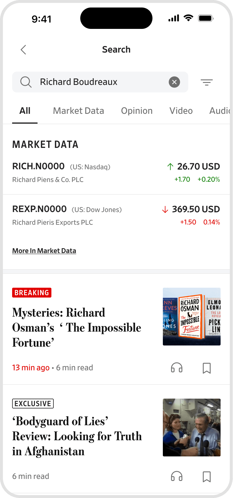 iPhone search landing - the All tab