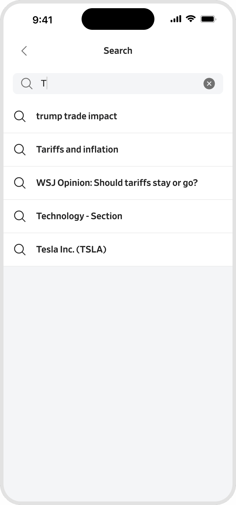 iPhone auto-suggestion screen