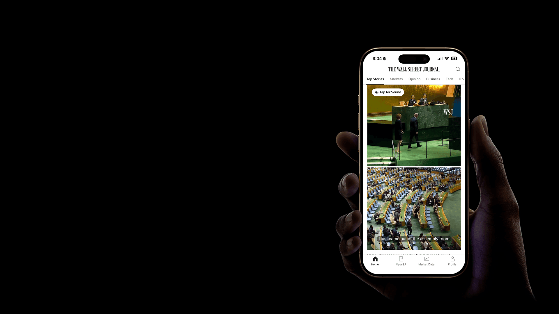 WSJ Vertical Video playing in the WSJ mobile app