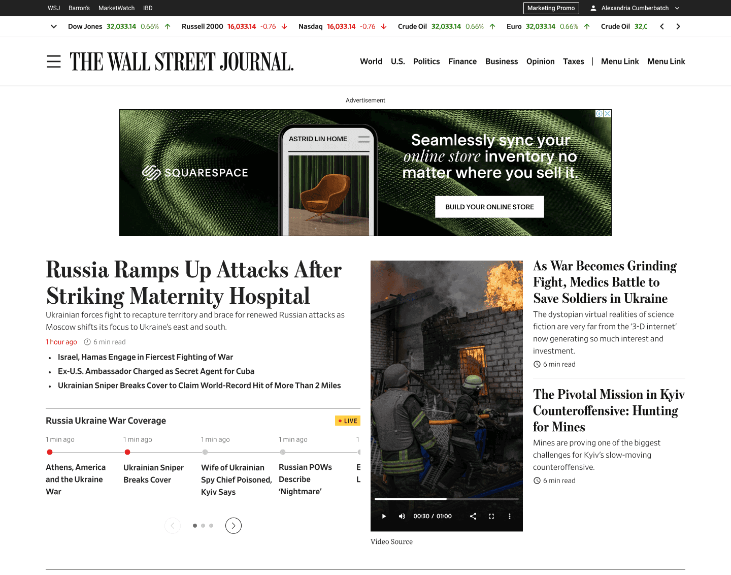 Vertical video embedded in the WSJ homepage